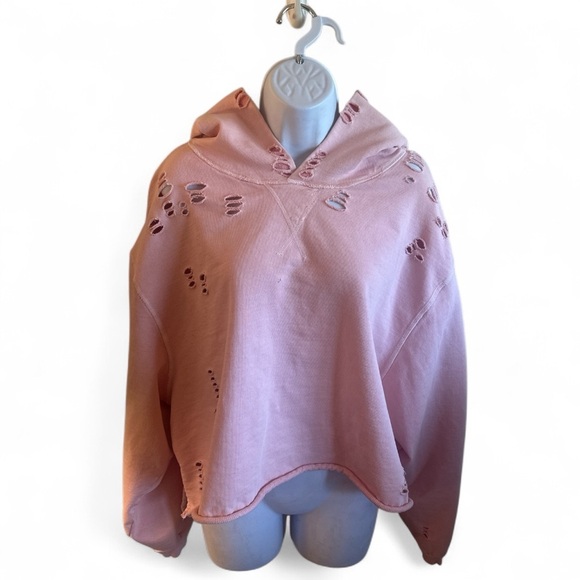 Lily & Lottie Tops - Lily & Lottie Chelsea Deboer Distressed Hoodie Size Medium Light Pink Raw Edges